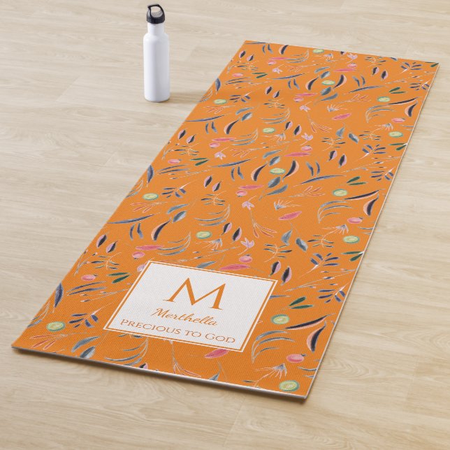 Personalised PRECIOUS2GOD Orange Floral Monogram Yoga Mat (In Situ)