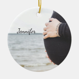 Personalised Pregnant Belly Ceramic Tree Decoration