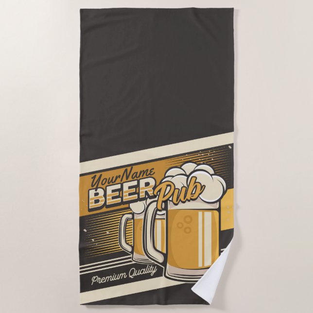 Personalised Premium Cold Beer Mug Pub Bar  Beach Towel (Front)