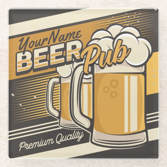 Personalised Premium Cold Beer Mug Pub Bar Glass Coaster (Front)