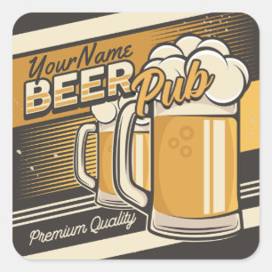 Personalised Premium Cold Beer Mug Pub Bar  Square Sticker