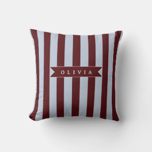 Personalised Preppy Brown Blue Cabana Stripe Cushion