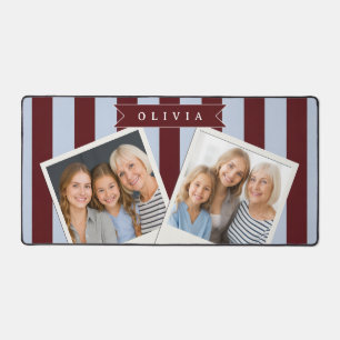 Personalised Preppy Brown Blue Cabana Stripe Desk Mat