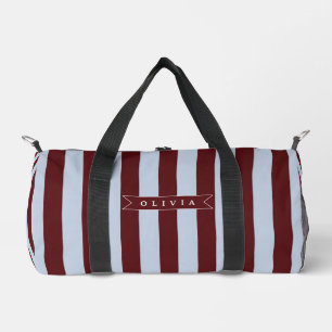 Personalised Preppy Brown Blue Cabana Stripe Duffle Bag