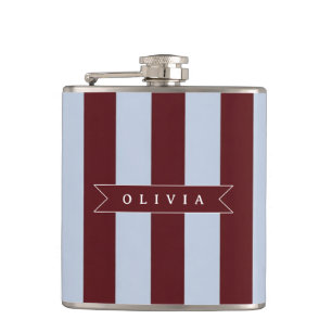 Personalised Preppy Brown Blue Cabana Stripe Hip Flask