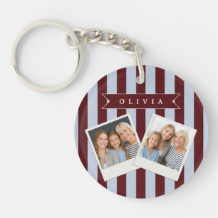 Personalised Preppy Brown Blue Cabana Stripe Key Ring