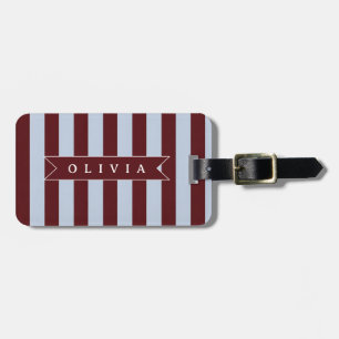 Personalised Preppy Brown Blue Cabana Stripe Luggage Tag
