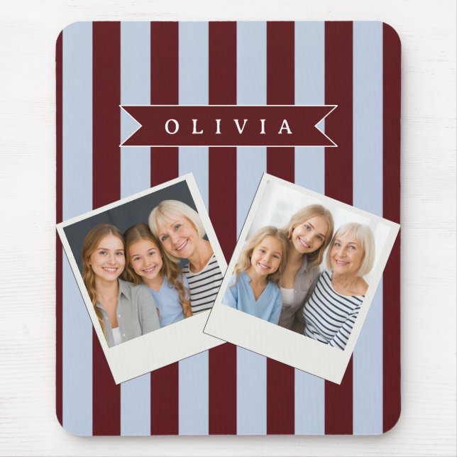 Personalised Preppy Brown Blue Cabana Stripe Mouse Mat (Front)