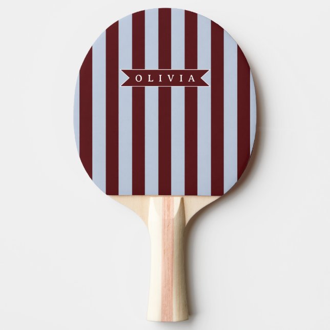 Personalised Preppy Brown Blue Cabana Stripe Ping Pong Paddle (Front)