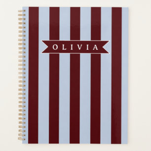 Personalised Preppy Brown Blue Cabana Stripe Planner