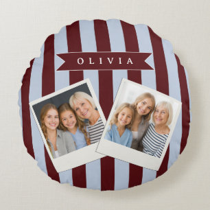 Personalised Preppy Brown Blue Cabana Stripe Round Cushion