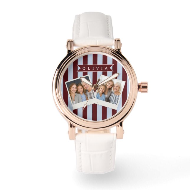 Personalised Preppy Brown Blue Cabana Stripe Watch (Front)