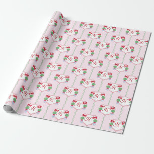 Personalised Preppy Christmas Monogram Crest  Wrapping Paper