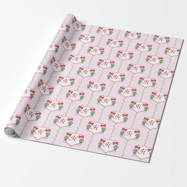 Personalised Preppy Christmas Monogram Crest  Wrapping Paper (Unrolled)