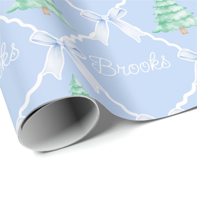 Personalised Preppy Christmas Tree Custom Name Wrapping Paper (Roll Corner)