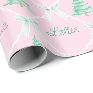 Personalised Preppy Christmas Tree Custom Name Wrapping Paper