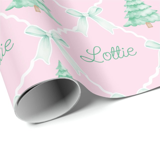 Personalised Preppy Christmas Tree Custom Name Wrapping Paper (Roll Corner)