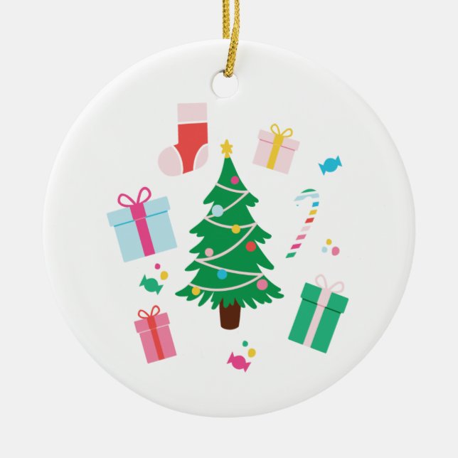 Personalised Preppy Christmas Tree Holiday Ceramic Tree Decoration (Front)