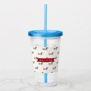 Personalised Preppy Cute Dachshund Dog Pattern Acrylic Tumbler