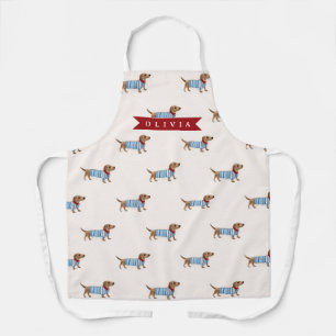 Personalised Preppy Cute Dachshund Dog Pattern Apron