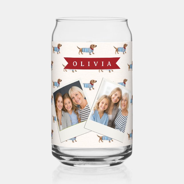 Personalised Preppy Cute Dachshund Dog Pattern Can Glass (Front)