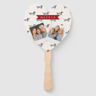 Personalised Preppy Cute Dachshund Dog Pattern Hand Fan