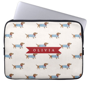 Personalised Preppy Cute Dachshund Dog Pattern Laptop Sleeve