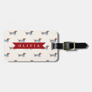 Personalised Preppy Cute Dachshund Dog Pattern Luggage Tag