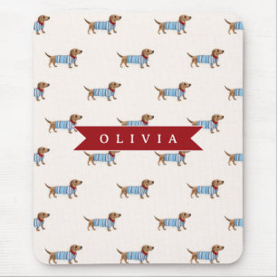 Personalised Preppy Cute Dachshund Dog Pattern Mouse Mat