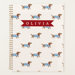 Personalised Preppy Cute Dachshund Dog Pattern Planner