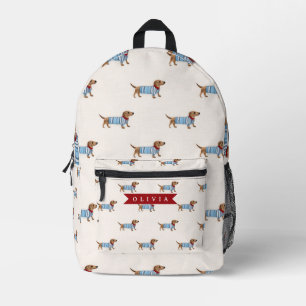 Personalised Preppy Cute Dachshund Dog Pattern Printed Backpack