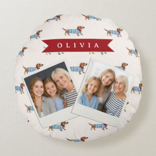 Personalised Preppy Cute Dachshund Dog Pattern Round Cushion