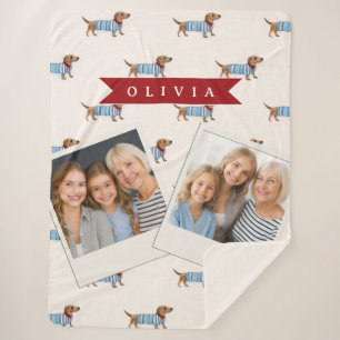 Personalised Preppy Cute Dachshund Dog Pattern Sherpa Blanket