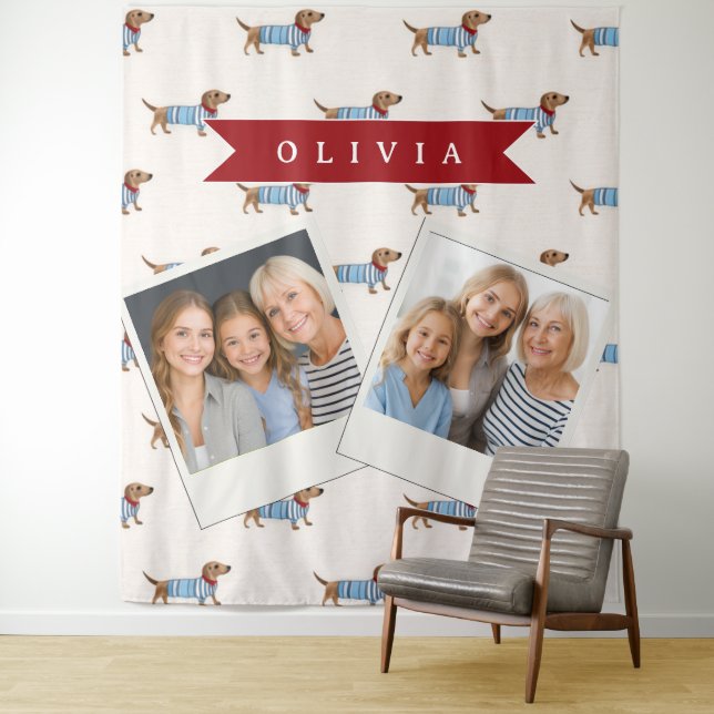 Personalised Preppy Cute Dachshund Dog Pattern Tapestry (In Situ)