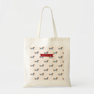 Personalised Preppy Cute Dachshund Dog Pattern Tote Bag