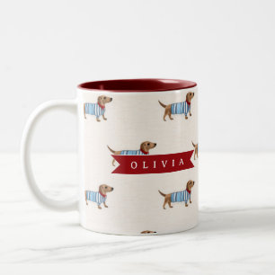Personalised Preppy Cute Dachshund Dog Pattern Two-Tone Coffee Mug