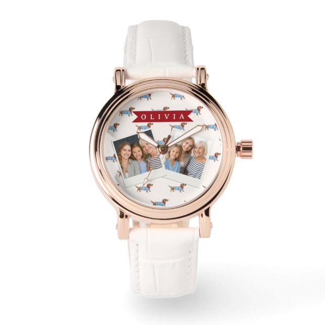 Personalised Preppy Cute Dachshund Dog Pattern Watch (Front)
