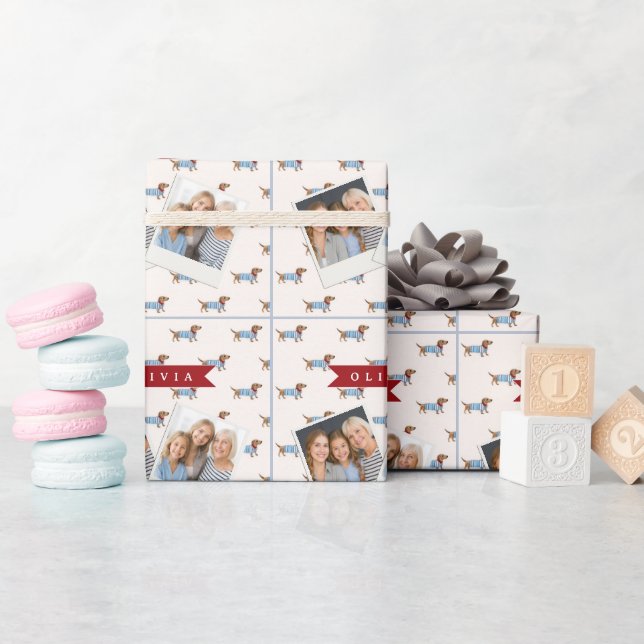 Personalised Preppy Cute Dachshund Dog Pattern Wrapping Paper (Baby Shower)