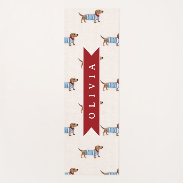 Personalised Preppy Cute Dachshund Dog Pattern Yoga Mat (Front)