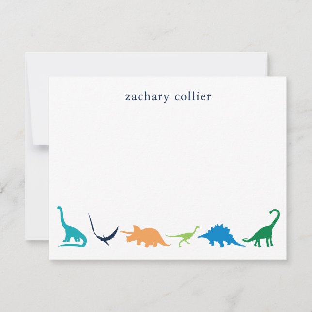 Personalised Preppy Dinosaur Thank You Stationery Card (Front)