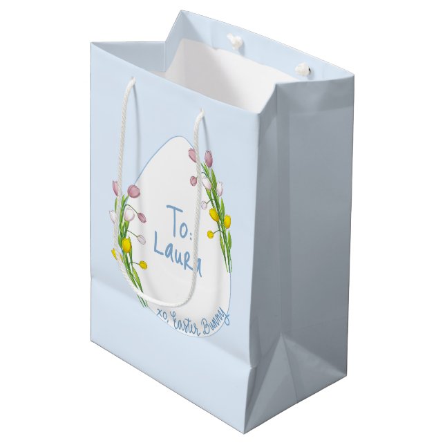 Personalised Preppy Floral Easter Egg Medium Gift Bag (Front Angled)