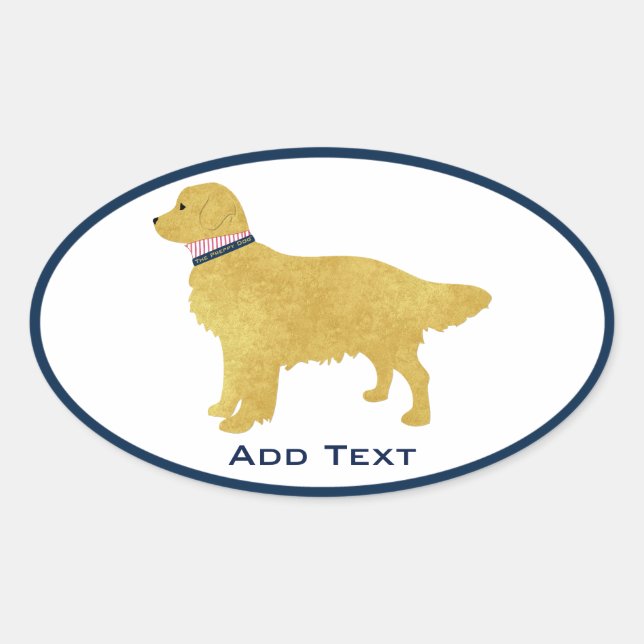 Personalised Preppy Golden Retriever Oval Sticker (Front)