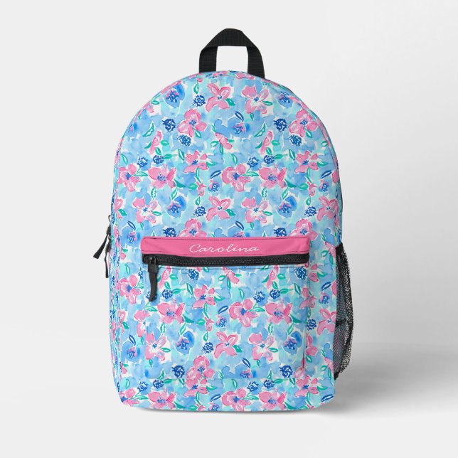 Personalised preppy grandmillennial floral bows printed backpack (Front)
