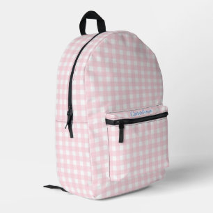Personalised preppy grandmillennial pink gingham printed backpack