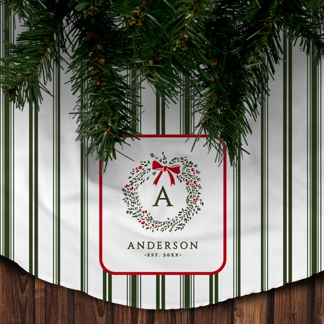 Personalised Preppy Holiday Wreath Monogram & Name Brushed Polyester Tree Skirt (Creator Uploaded)