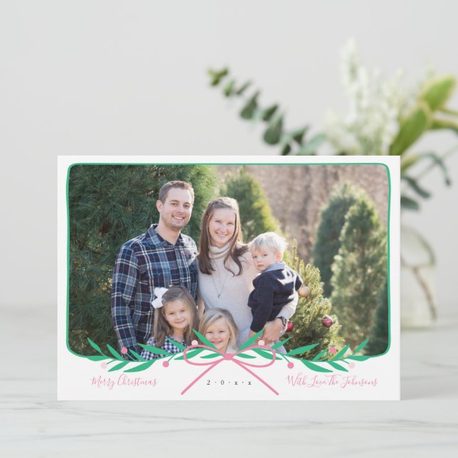 Personalised Preppy Holiday Wreath with Pink Bow (Standing Front)