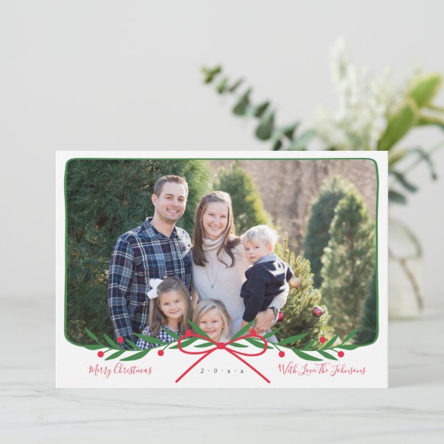 Personalised Preppy Holiday Wreath with Red Bow (Standing Front)