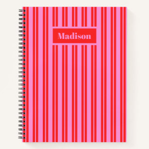 Personalised Preppy Hot Pink and Red Stripes Notebook