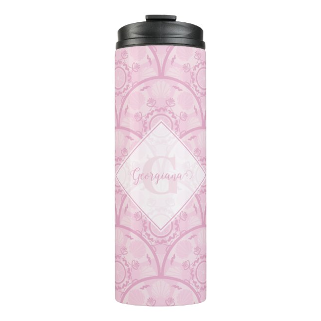 Personalised Preppy In Pink Mandala Art Deco Thermal Tumbler (Front)