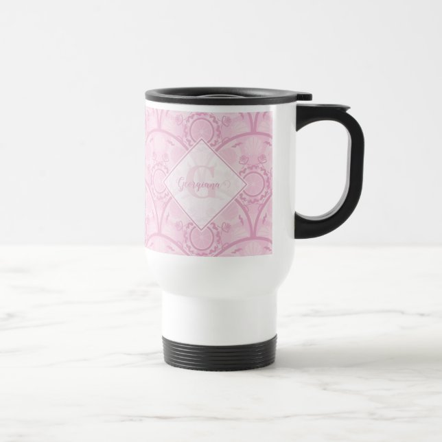 Personalised Preppy In Pink Mandala Art Deco Travel Mug (Right)